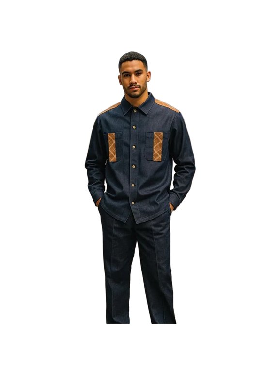 Men's Stacy Adams Two Piece Matching Walking Set Leisure Suit 15072 Indigo Blue
