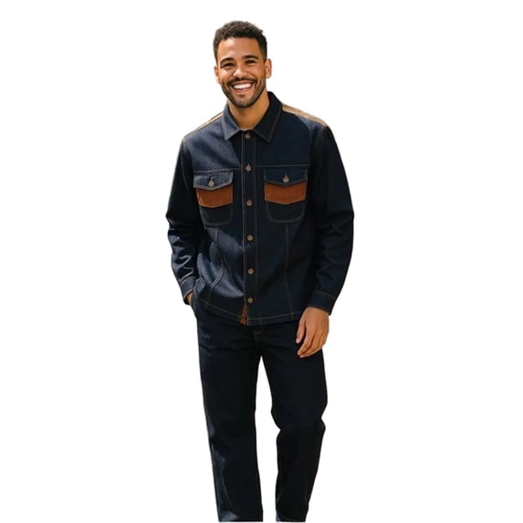 Men's Stacy Adams Two Piece Matching Walking Set Leisure Suit 1528 Denim