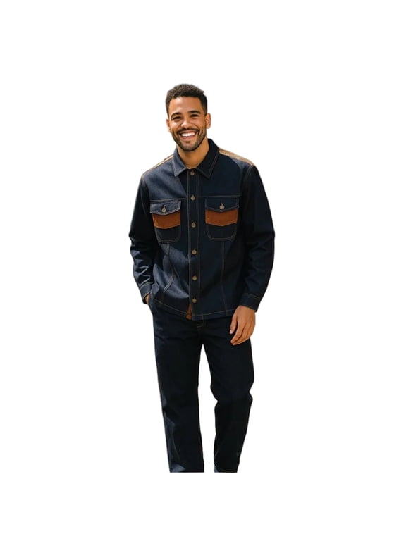 Men's Stacy Adams Two Piece Matching Walking Set Leisure Suit 1528 Denim