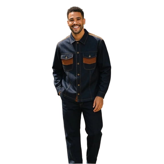 Men's Stacy Adams Two Piece Matching Walking Set Leisure Suit 1528 Denim