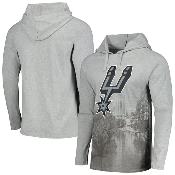 Men's Stadium Essentials Heather Gray San Antonio Spurs Atrium Raglan Long Sleeve Hoodie T-Shirt