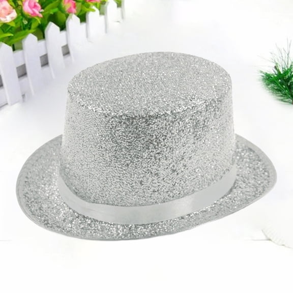 Men's Stage Performance Top Hat - Glossy Lincoln Style Jazz Party Accessory (Retro & Eye-Catching) Under 5$, Hontri Men's Festive Jazz Hat Stage Performance Faced , Silver, One Size