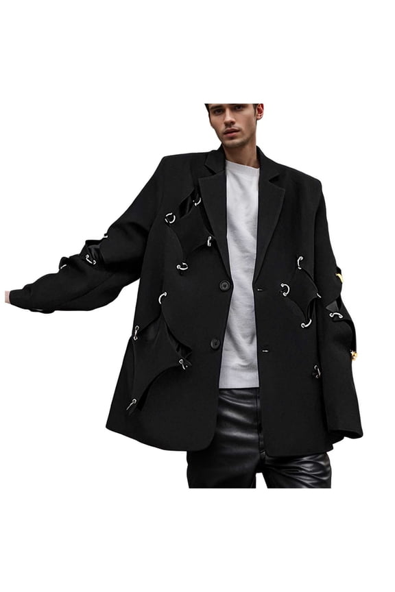 Men's Stage Suit Irregular Holes Metal Buttons Performance Suit Jacket