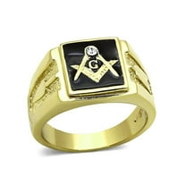 Men's Stainless Steel 14K Gold Ion Plated Crystal Masonic Lodge Freemason Ring Size 10