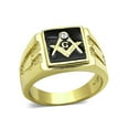 thumbnail image 1 of Men's Stainless Steel 14K Gold Ion Plated Crystal Masonic Lodge Freemason Ring Size 11, 1 of 6