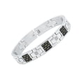 thumbnail image 1 of Men's Stainless Steel .20cctw White Diamond Black Carbon Fiber Inlay Cross Link - Mens Bracelet, 8.5", 1 of 2