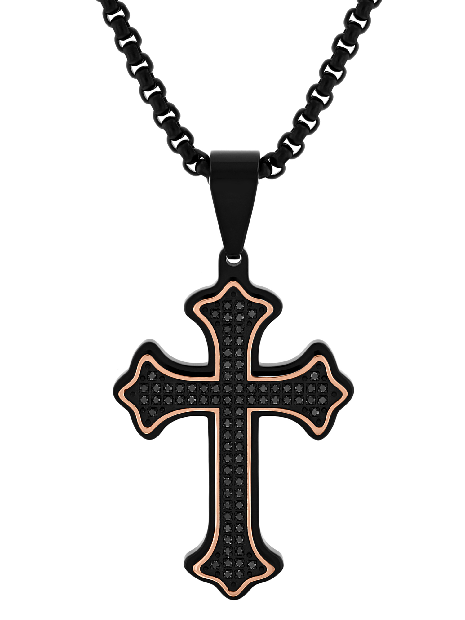Men’s Stainless Steel 3/8ctw Black Diamond Two Tone Cross Pendant