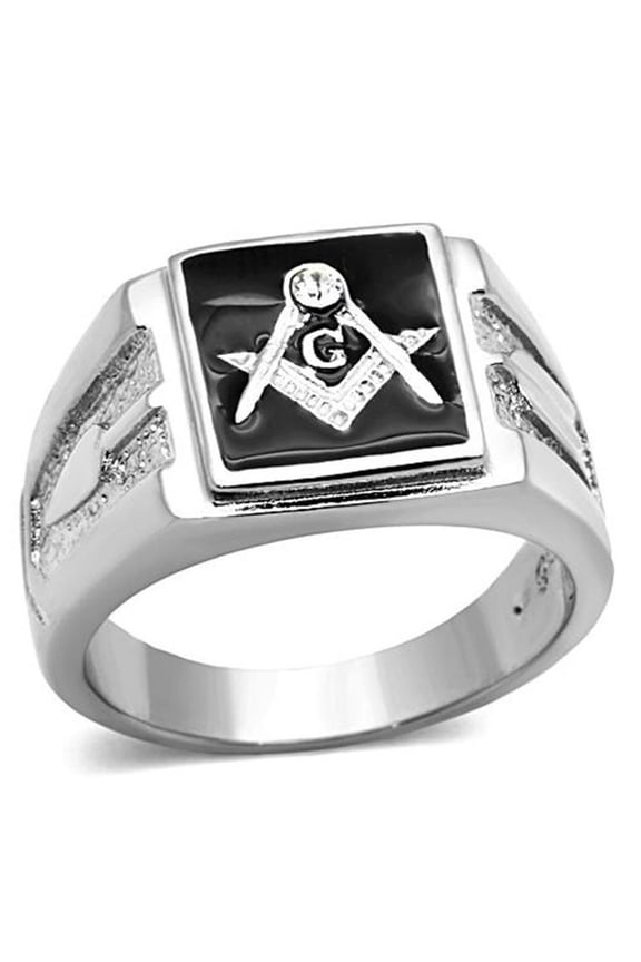 Men's Stainless Steel 316 Crystal Masonic Lodge Freemason Ring Band Size 9