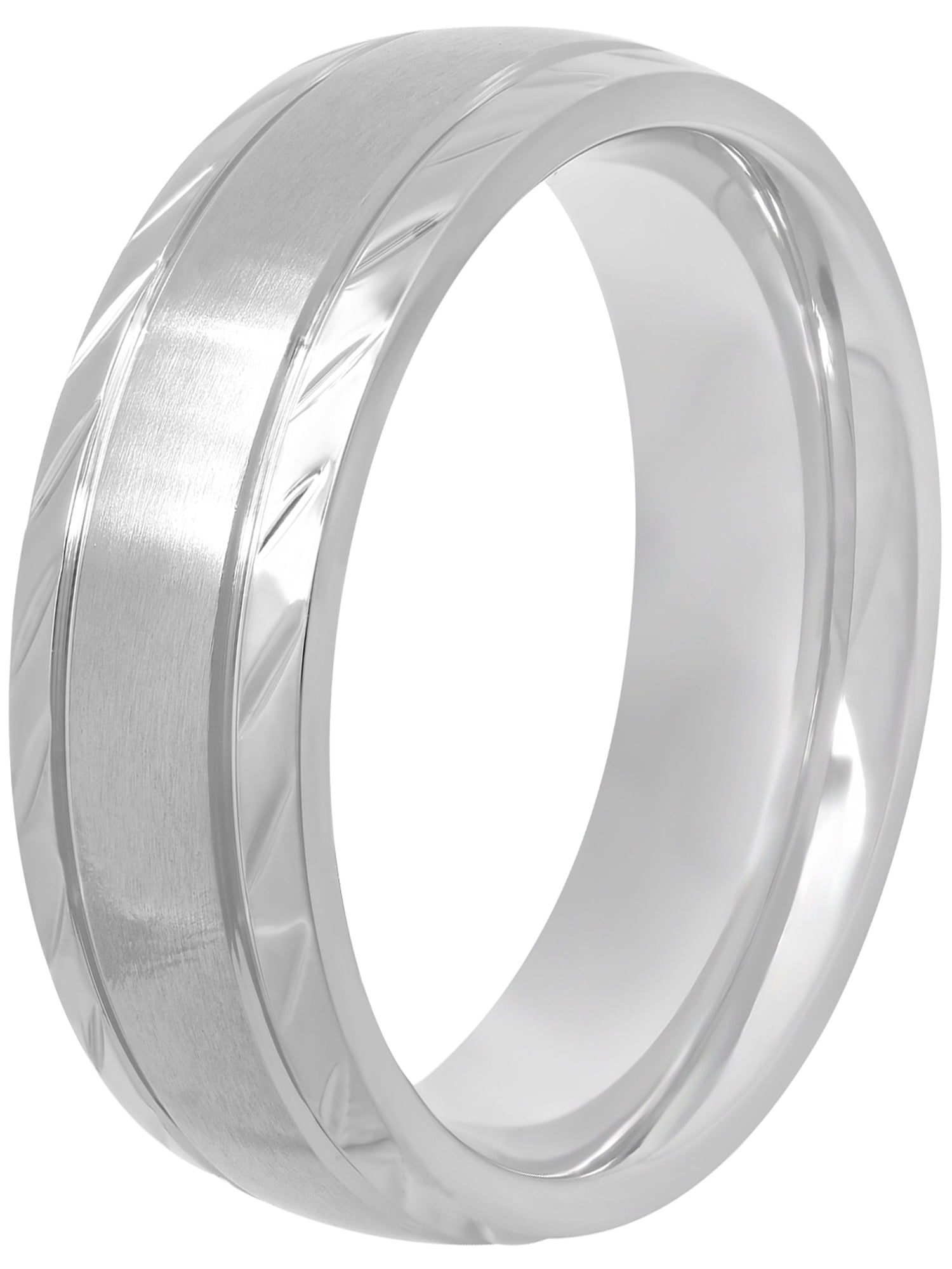 Men s Stainless Steel 7MM Satin Finish Wave Pattern Wedding Band Ring Walmart
