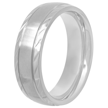 Men's Stainless Steel 7MM Satin Finish Wave Pattern Wedding Band/Ring