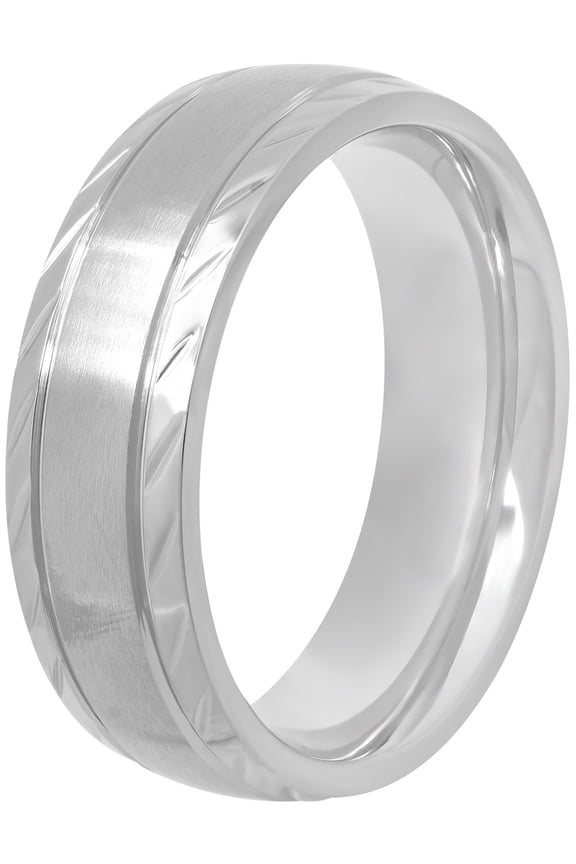 Men's Stainless Steel 7MM Satin Finish Wave Pattern Wedding Band/Ring