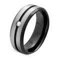thumbnail image 1 of Men's Stainless Steel 8MM Diamond Accent Two-Tone Grooved Wedding Band - Mens Ring, 1 of 5