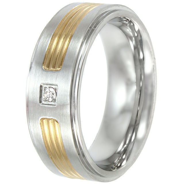 Men's Stainless Steel 8MM Diamond Accent Two-Tone Wedding Band - Mens ...