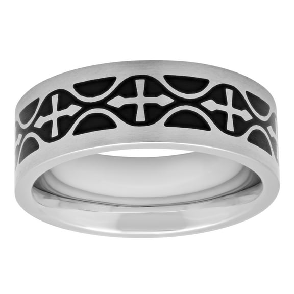 Men?s Stainless Steel 8mm Black Celtic Cross Wedding Band - Mens Ring