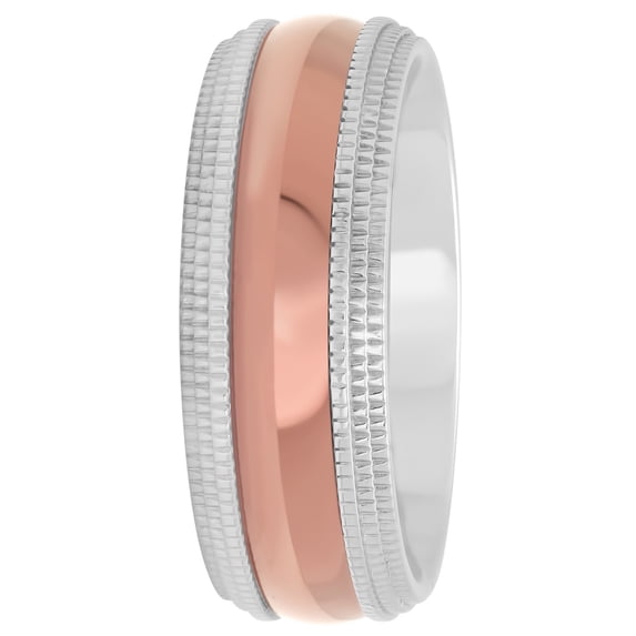Men's Stainless Steel 8mm Brown Double Milgrain Finish Wedding Band - Mens Ring