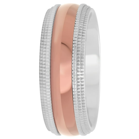 Men's Stainless Steel 8mm Brown Double Milgrain Finish Wedding Band - Mens Ring