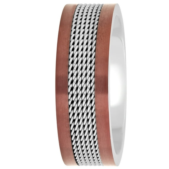 Men?s Stainless Steel 8mm Brown Two-Tone Mesh Wedding Band - Mens Ring