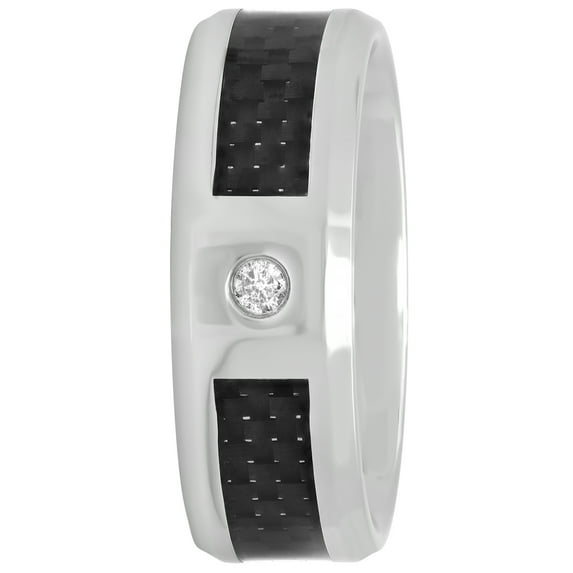 Men’s Stainless Steel 8mm Diamond Accent Black Resin Inlay Wedding Band - Mens Ring