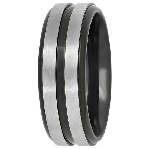 Men’s Stainless Steel 8mm Two-Tone Black Wedding Band - Mens Ring