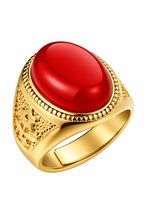 Men’s Stainless Steel Adjustable Ring with Oval Stone Look Face, Bold Gold Tone Statement Ring for Men, Everyday Wear, Party Style and Gift for Him