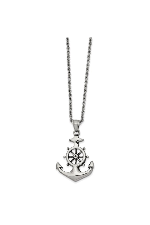 Men's Stainless Steel Antiqued and Anchor Necklace Fine Jewelry For Men Gifts For Him, 24"