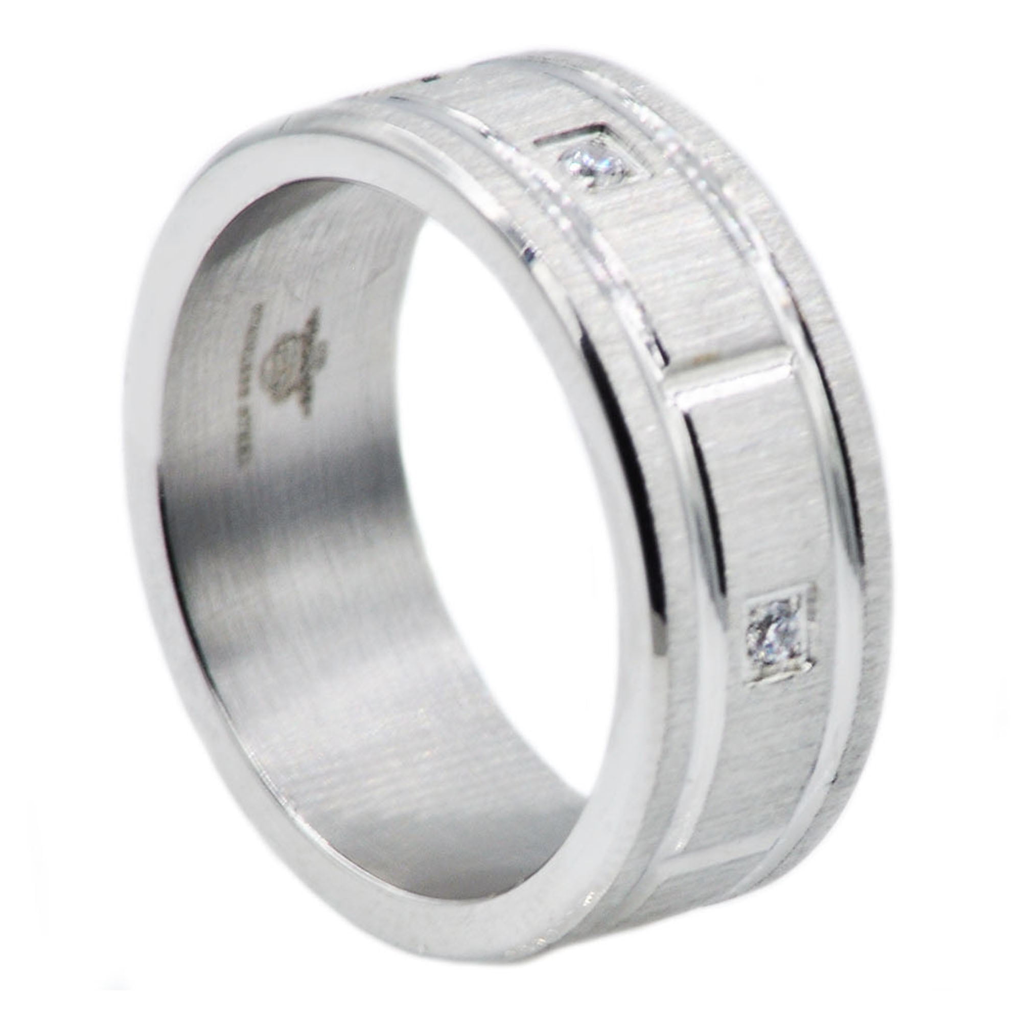 Men's Stainless Steel Band With Cubic Zirconia
