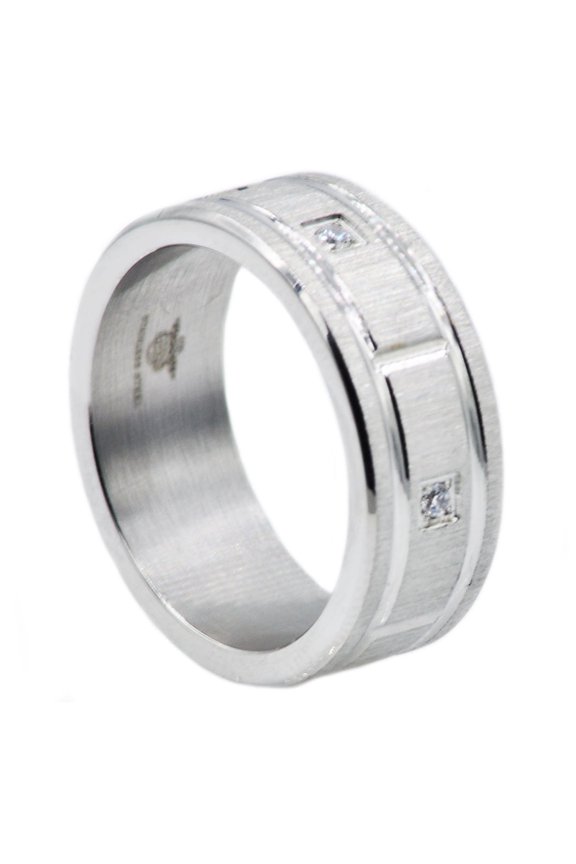 Men's Stainless Steel Band With Cubic Zirconia