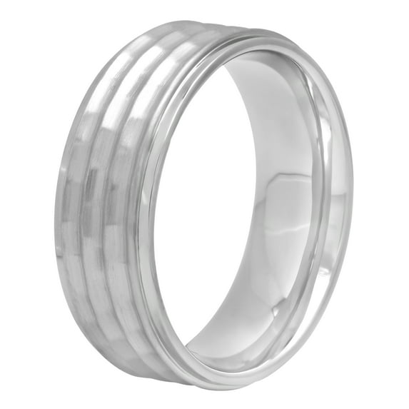 Men's Stainless Steel Bark Finish Wedding Ring Band