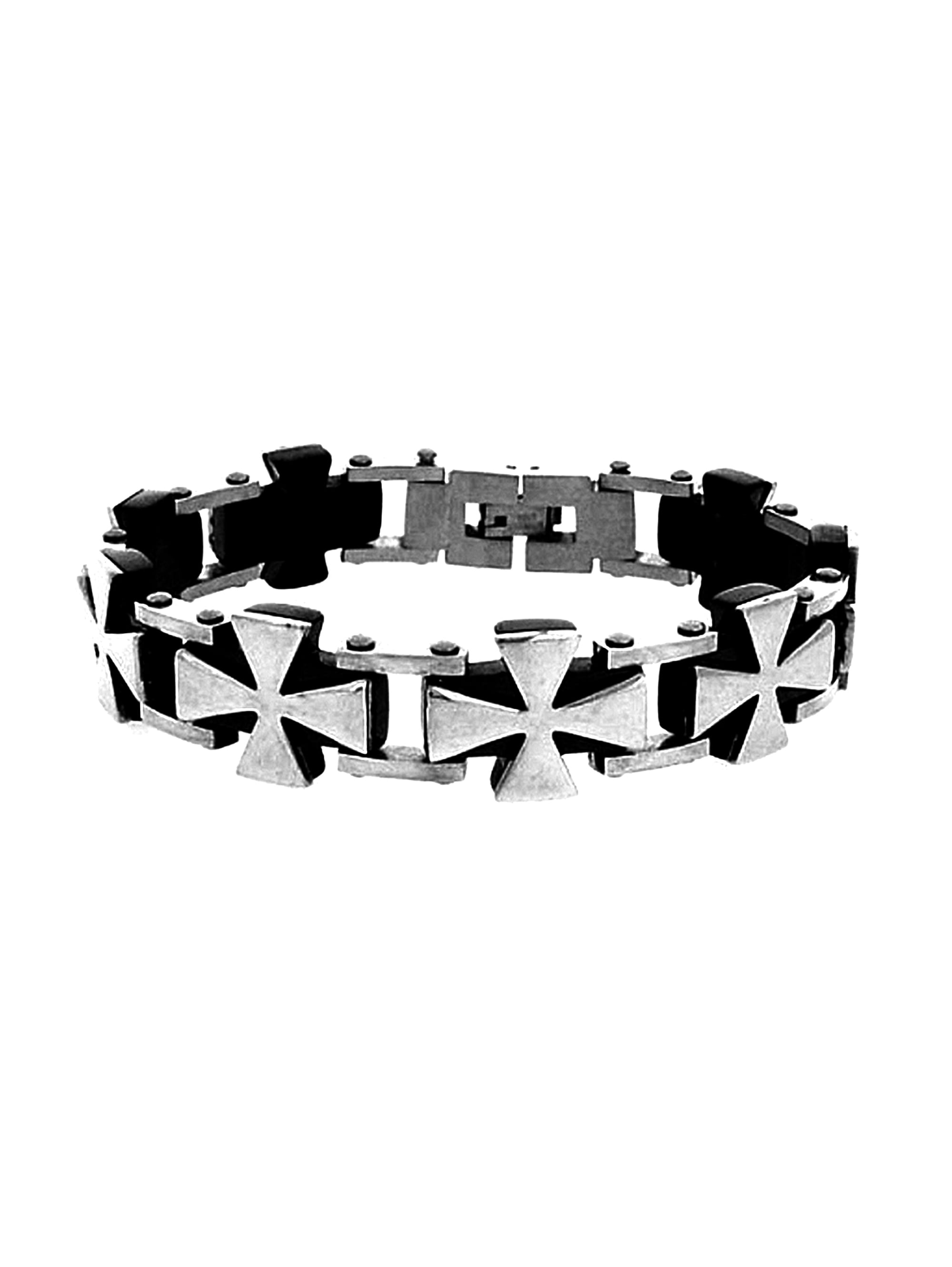 Men's Stainless Steel Black Accent Iron Cross Link Bracelet, 8.5