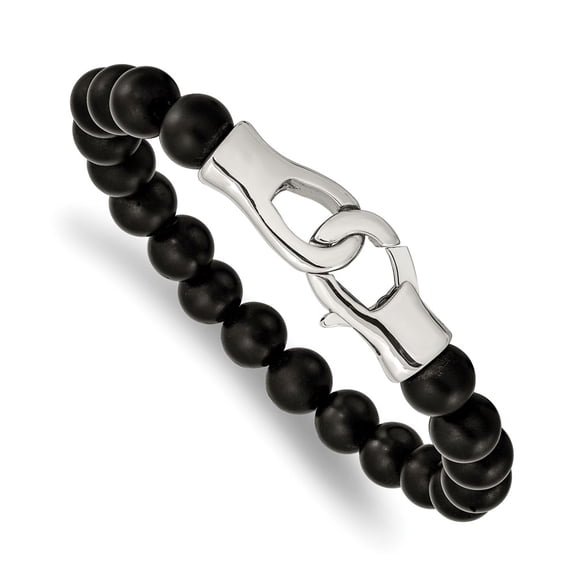 Men's Stainless Steel Black Agate Beads Anklet Chain Fine Jewelry For Men Gifts For Him, 9"