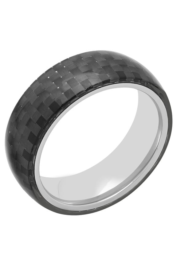 Men’s Stainless Steel & Black Carbon Fiber Domed Band – Mens Ring
