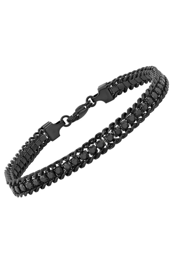 Men's Stainless Steel Black Finish Black Cubic Zirconia Bracelet - Believe by Brilliance