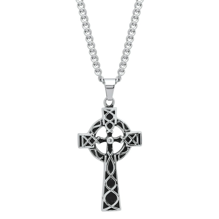 Men's Stainless Steel Black Gothic Cross Pendant Necklace Chain
