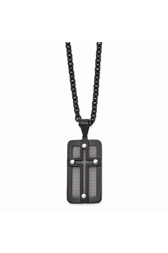 Men's Stainless Steel Black Ion Plated with Wire Inlay Cross Necklace Fine Jewelry For Men Gifts For Him, 24.5"