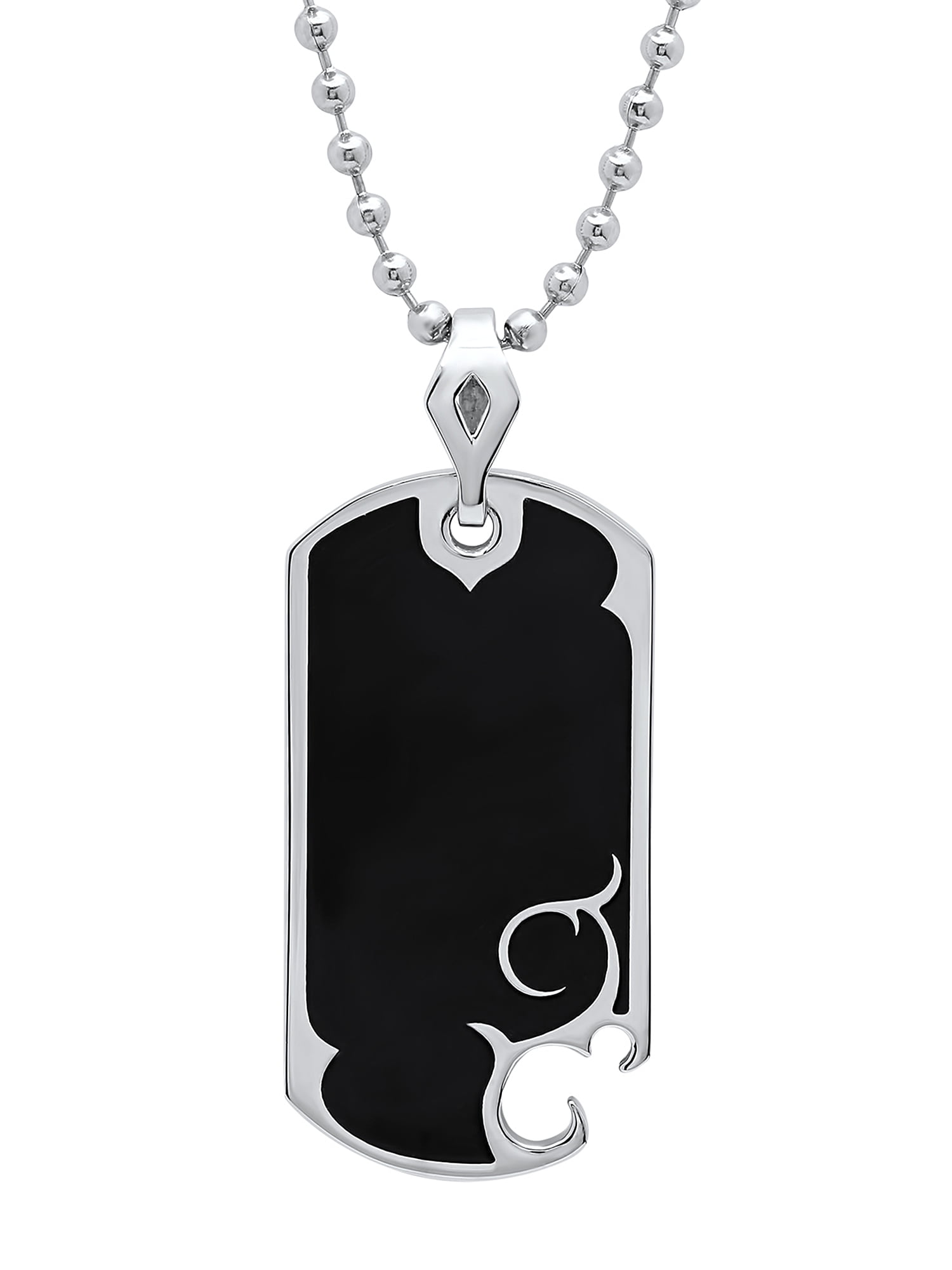 Black Ip Matte Stainless Steel Studded Edge Dogtag Necklace