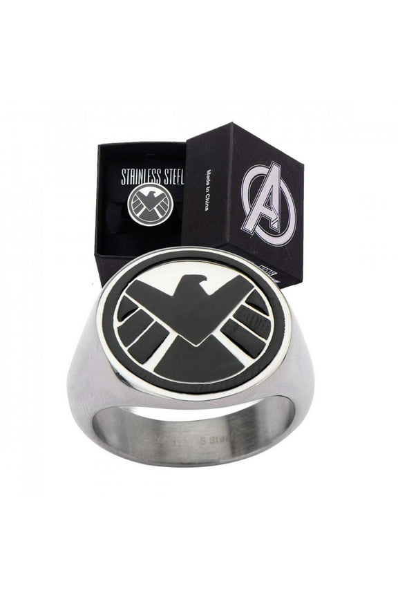 Men's Stainless Steel Black S.H.I.E.L.D Logo Ring