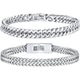 thumbnail image 1 of Men's Stainless Steel Bracelets Panzer Chain - 2 Pieces Silver Black Gold Men's Bracelets for Men Boys Cuban Bracelet 8mm Width 19cm/20cm/21cm/22cm/23cm Length Gifts for Husband Dad Son Brother, 1 of 12