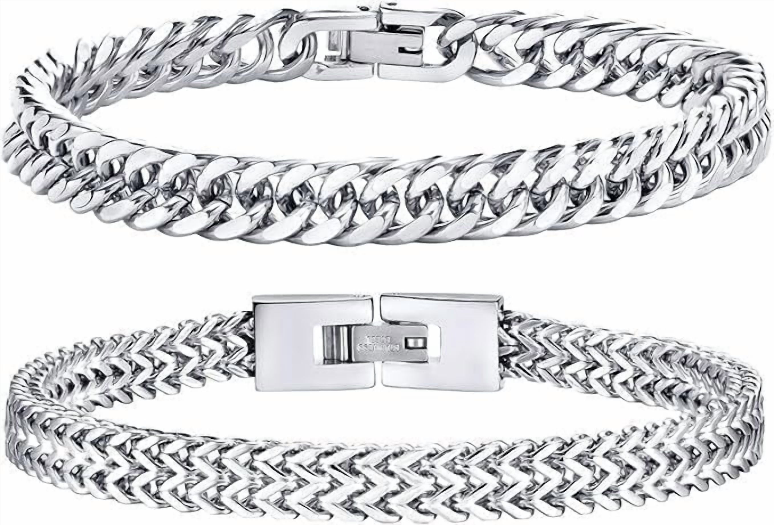 Men's Stainless Steel Bracelets Panzer Chain - 2 Pieces Silver Black ...