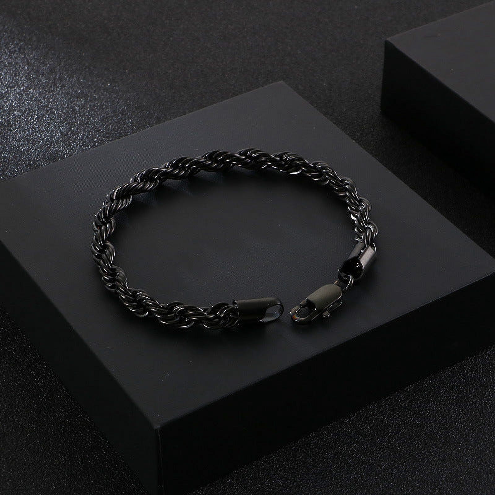Men's Stainless Steel Braided Bracelet Twisted Rope Bracelet Fashion Plated Twist Chain Bracelet Elegant Silver and Black Tone Jewelry
