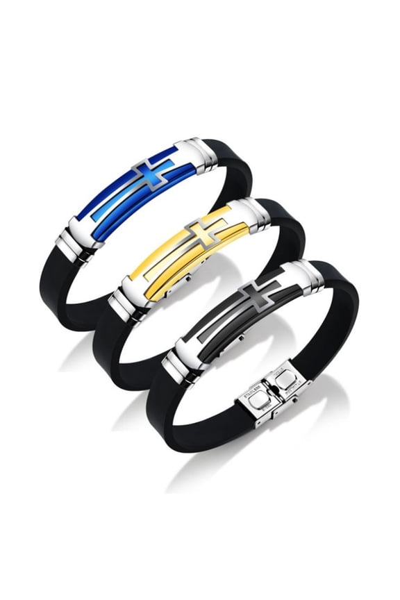 Men's Stainless Steel Brown Leather Braided Wristband Christ Holy Bless Cross Leather Cuff Bracelets Handmade Christian Jewelry for Boyfriend Husband Son Brother BFF for Birthday Baptism Gift