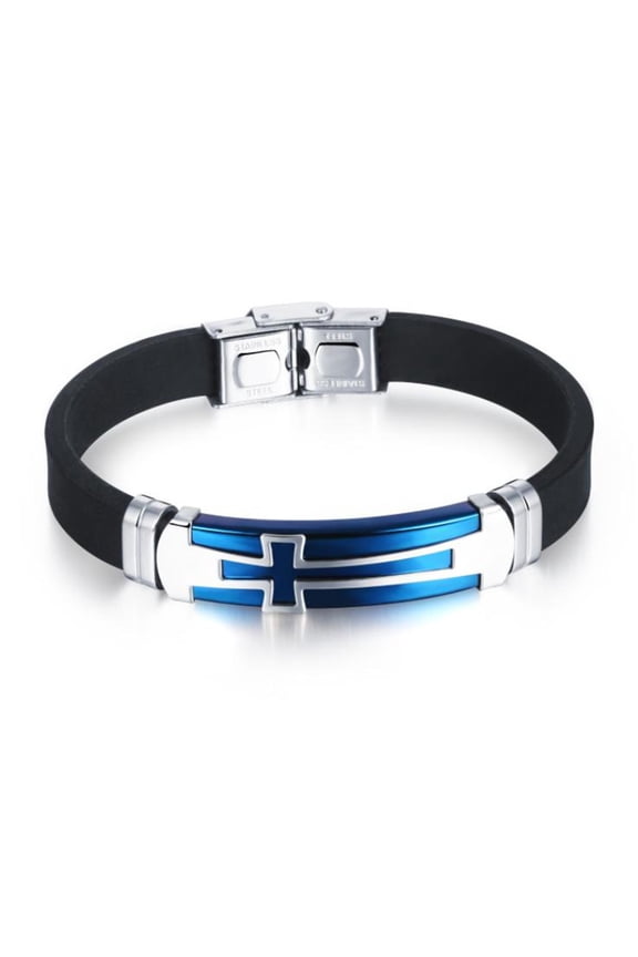 Men's Stainless Steel Brown Leather Braided Wristband Christ Holy Bless Cross Leather Cuff Bracelets Handmade Christian Jewelry for Boyfriend Husband Son Brother BFF for Birthday Baptism Gift