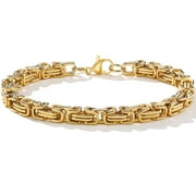 ARCO IRIS JEWELRY Men's Stainless Steel Byzantine Mechanic Link Chain Bracelet, Gold Color