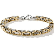 ARCO IRIS JEWELRY Men's Stainless Steel Byzantine Mechanic Link Chain Bracelet, Silver & Gold Color