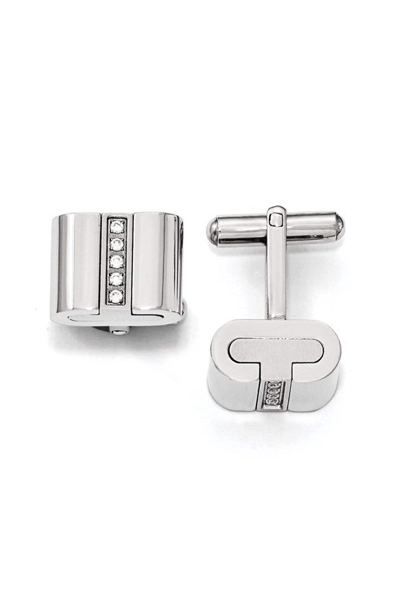 Men's Stainless Steel & CZ Polished and Brushed 16mm Square Cuff Links