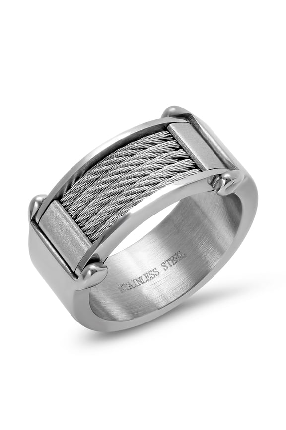 Men's Stainless Steel Cable Wire Inlay Band Ring