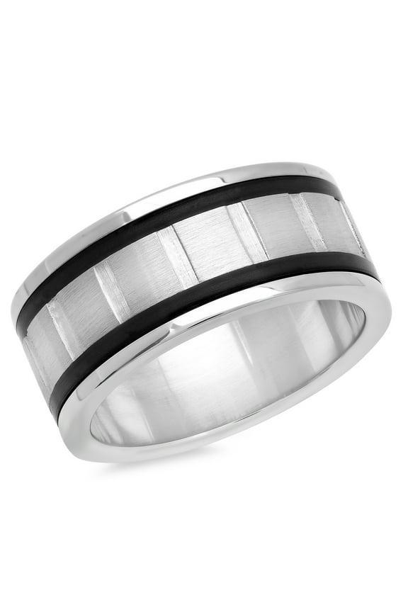 Men's Stainless Steel Chain Link Inlay Ring With Simulated Diamonds