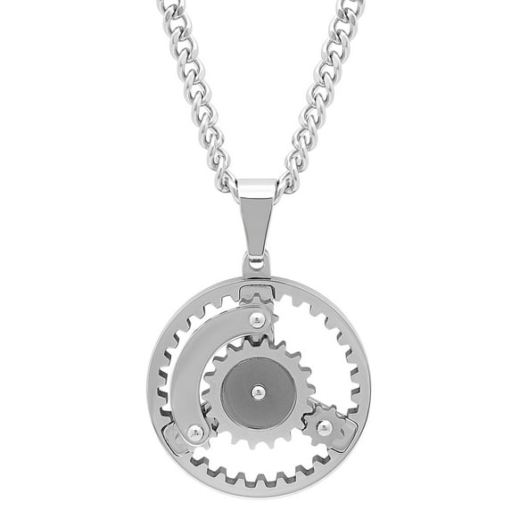 Men's Stainless Steel Cogwheel Gear Charm with 24" Curb Chain - Mens Pendant
