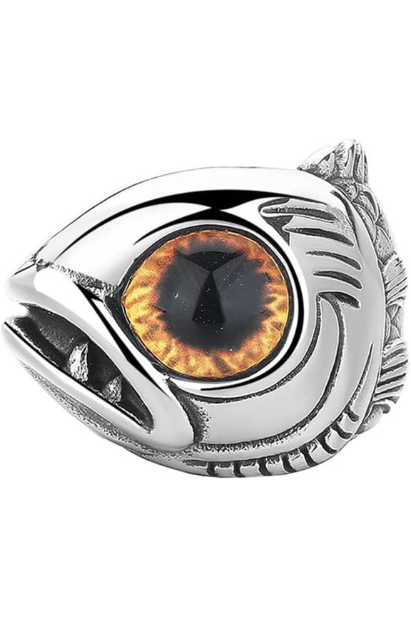 Men's Stainless Steel Creative Hip Hop Chinese Koi Carp Cyprinoid Fish Skeleton with Devil Bloody Eye Gemstone Biker Ring