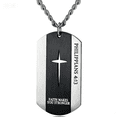 thumbnail image 1 of Men's Stainless Steel Cross Dog Tag Necklace - Philippians 4:13 / Proverbs 4:23 / Joshua 1:9 Engraved Religious Pendant, Faith Jewelry for Men, Trendy Streetwear Accessory for Daily Wear, Baptism & B, 1 of 4