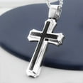 thumbnail image 1 of Men's Stainless Steel Cross Pendant Necklace with Carbon Fiber Inlay - Religious Jewelry Gift for Him, 1 of 8